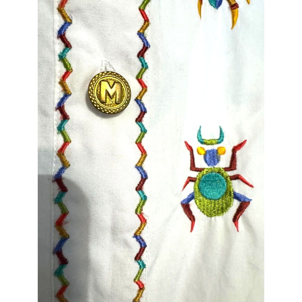 Bob Mackie Wearable Art Blouse w/ Insect Motif Embroidery on Cuffs, Yoke, Front - Picture 11 of 12